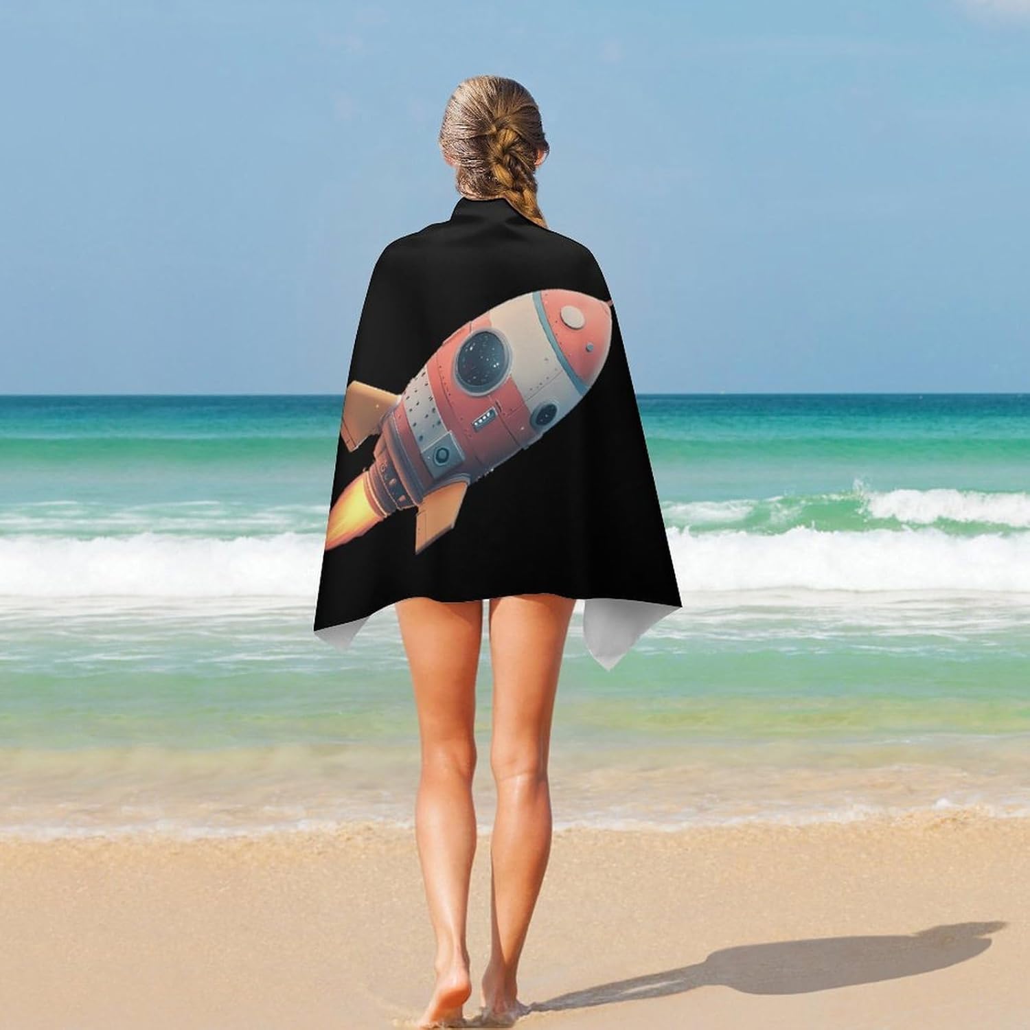 Spaceship Oversized Beach Towel Soft Absorbent Pool Bath Swim Towels for Adults Travel Vacation Gifts 130x80cm