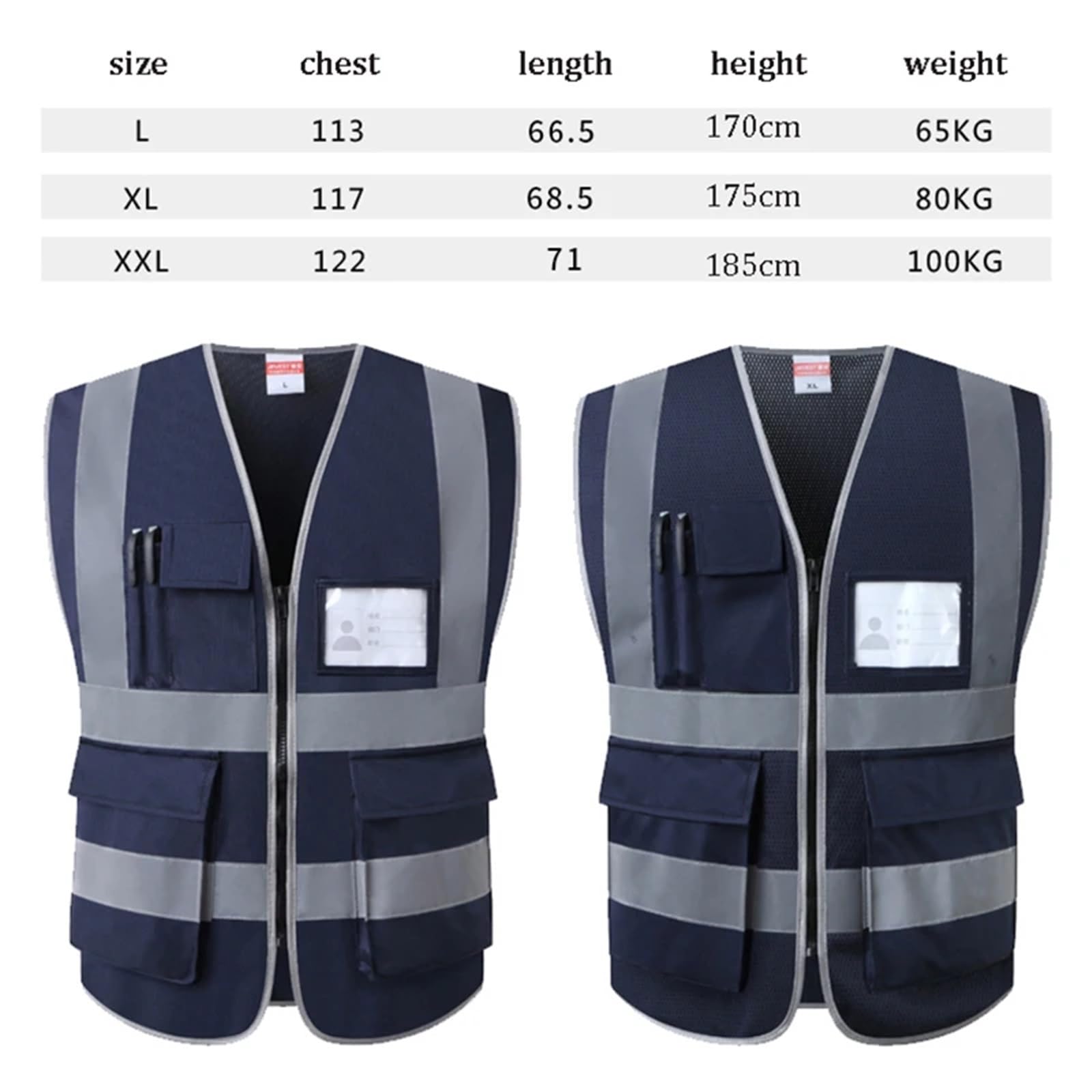 Giubbotto di Sicurezza Riflettente, Gilet da Lavoro, Protezione Notturna for Esterni con Strisce e Tasche(Mesh,L-Chest 113cm)