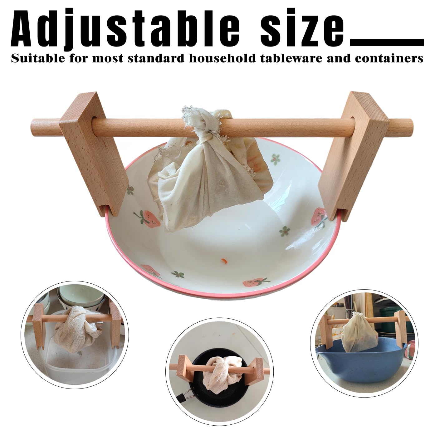 Generic Pot Dripper for Cheese Making, Straining Nut Milk, Juice, Butter & Fresh Cheese, Wooden Round Homestead Tool