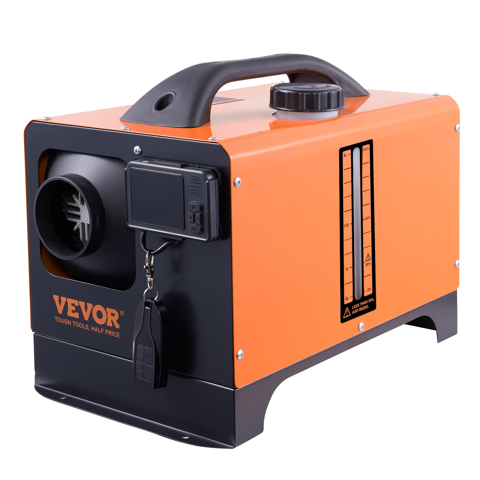 VEVOR Calentador Diésel Portátil Todo en Uno 12V 8kW Calentador de Aire Diésel 0,16-0,62 L/h 8~36°C Ajustable 20-25 m² LCD Bluetooth Mando a Distancia Depósito de 5 L para Autocaravana Sin Instalación