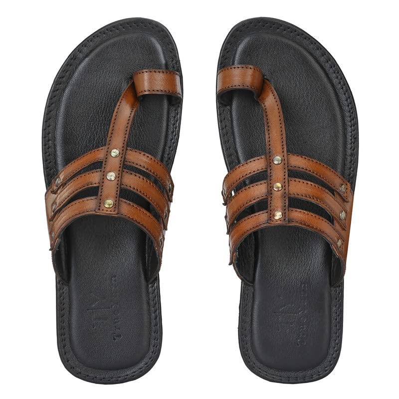 TrueYarn Genuine Leather Kolhapuri Chappals for Men | Mens Kolhapuri Slippers | Thong Sandals for Men | Leather Slippers for Men | Stylish & Comfortable | UK - 10 (TAN) (B0BDRSXDBM) Amazon Price History, Amazon Price Tracker