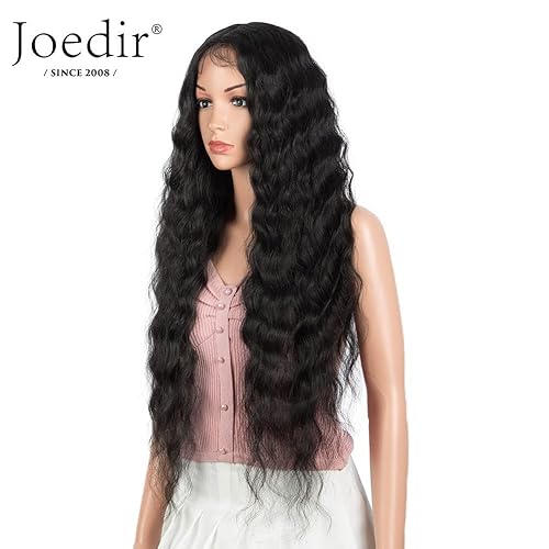 Miniatura 2 de Joedir Pelucas de encaje frontal de 30 pulgadas de largo, ondulado, peluca sintética de 4.5 pulgadas de profundidad, encaje transparente HD con