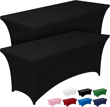 Pureegg Spandex Table Cloth 6ft - 2 Pack, Fitted and Tight Tablecloth for Rectangle Table, Wrinkle-Free and Stretch Table Cover for Party, Wedding, Banquet and Birthday, [183Lx76Wx76H] cm, Black