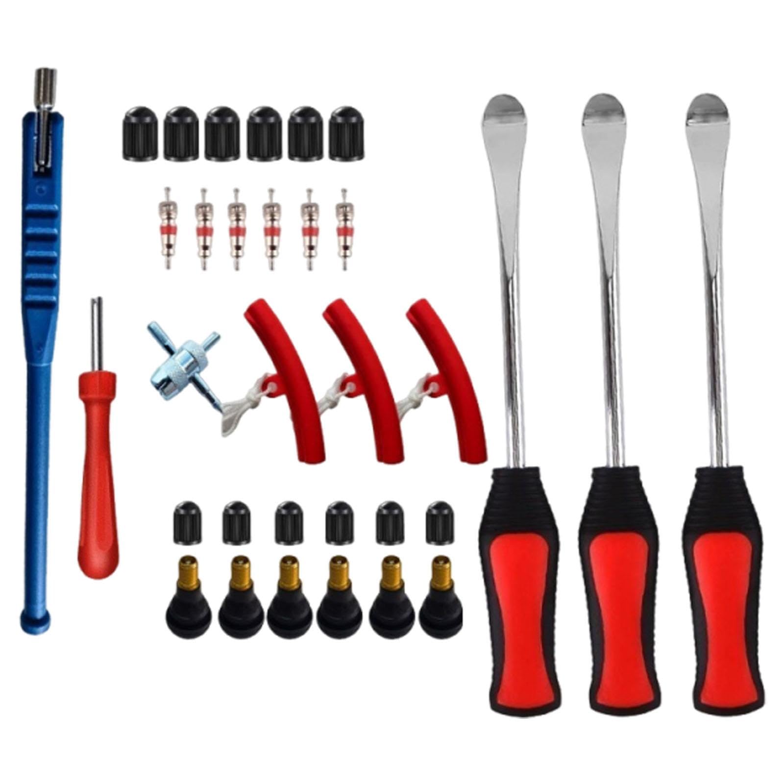 F Fityle Cucharas para Cambiar Llantas Juego Palanca Desmontaje Reparación Neumáticos Accesorio Protector Borde Acero Fuerte Adecuado para Vehículos Pequeños, 27 piezas