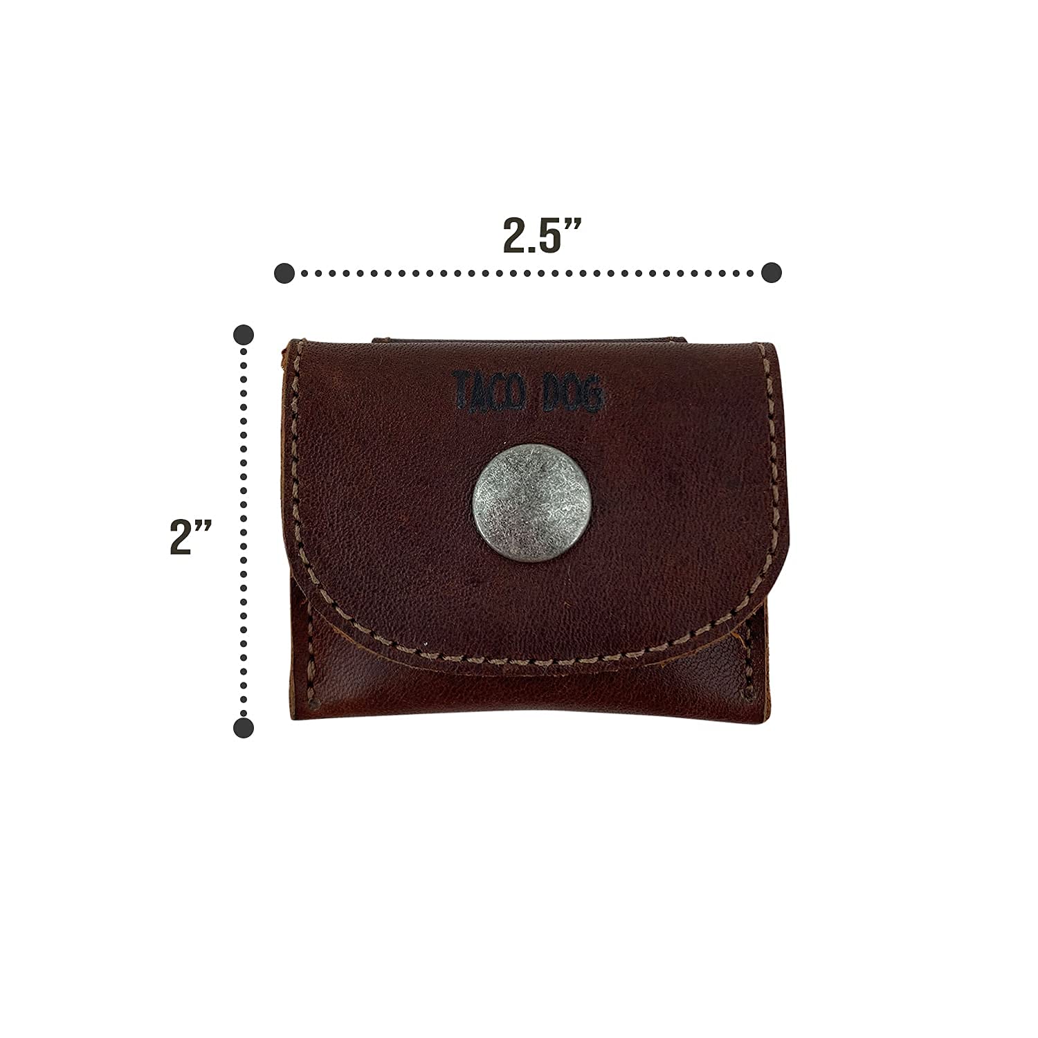 Taco Dog, Dog Tag Silencer Handmade from 100% Full Grain Leather - Durable Pouch with Button Snap Closure That Attaches to Collar - Store Pet ID Tags for Zero Noise, Great for Hunting - Bourbon Brown