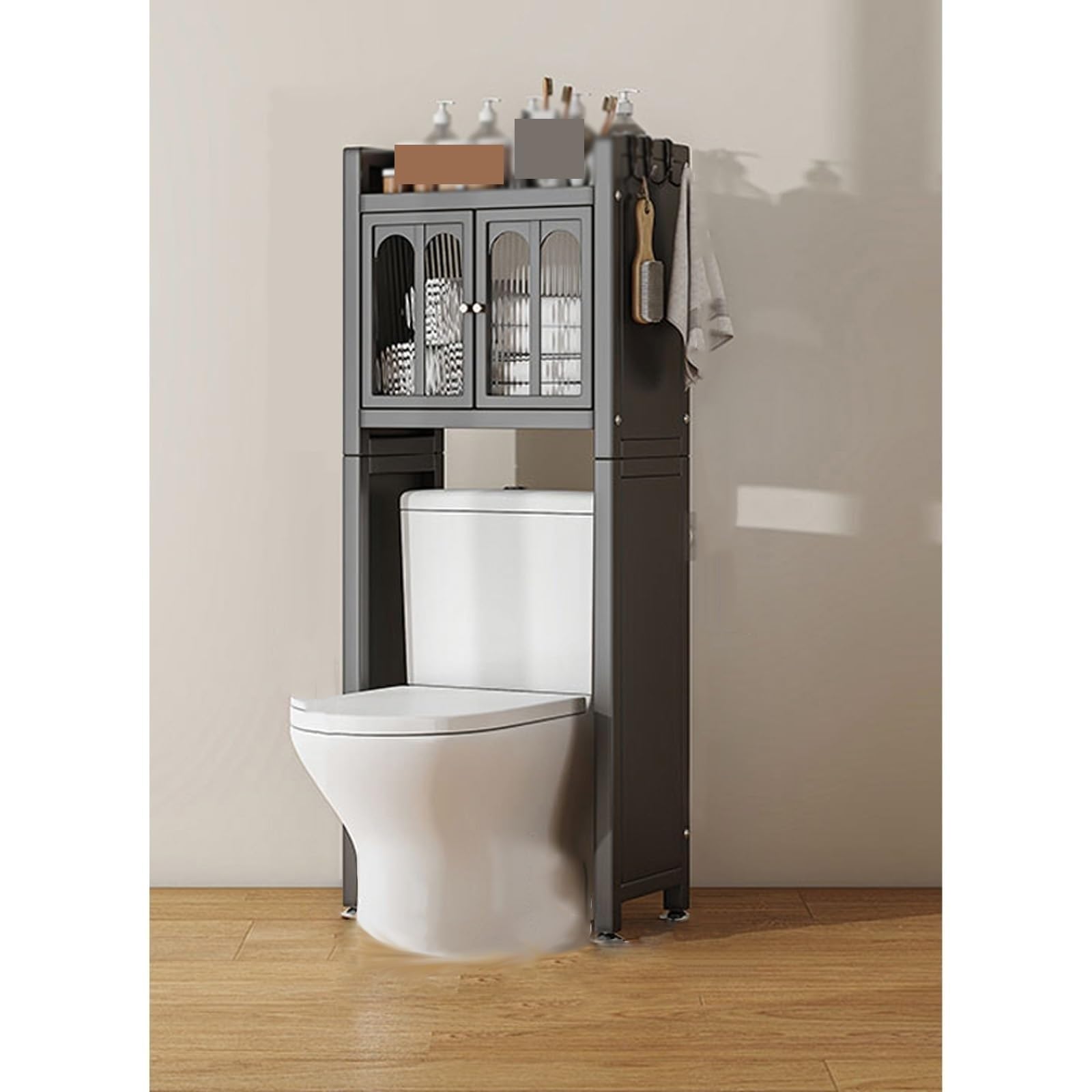 BHGFYXBS Double Door Over The Toilet Sto Cabinet Black Metal & Acrylic Shelf For Bathroom & Laundry Space Saving Solut 155Cm High Maximize Sto Efficiency,Black-144Cm,Black-144cm