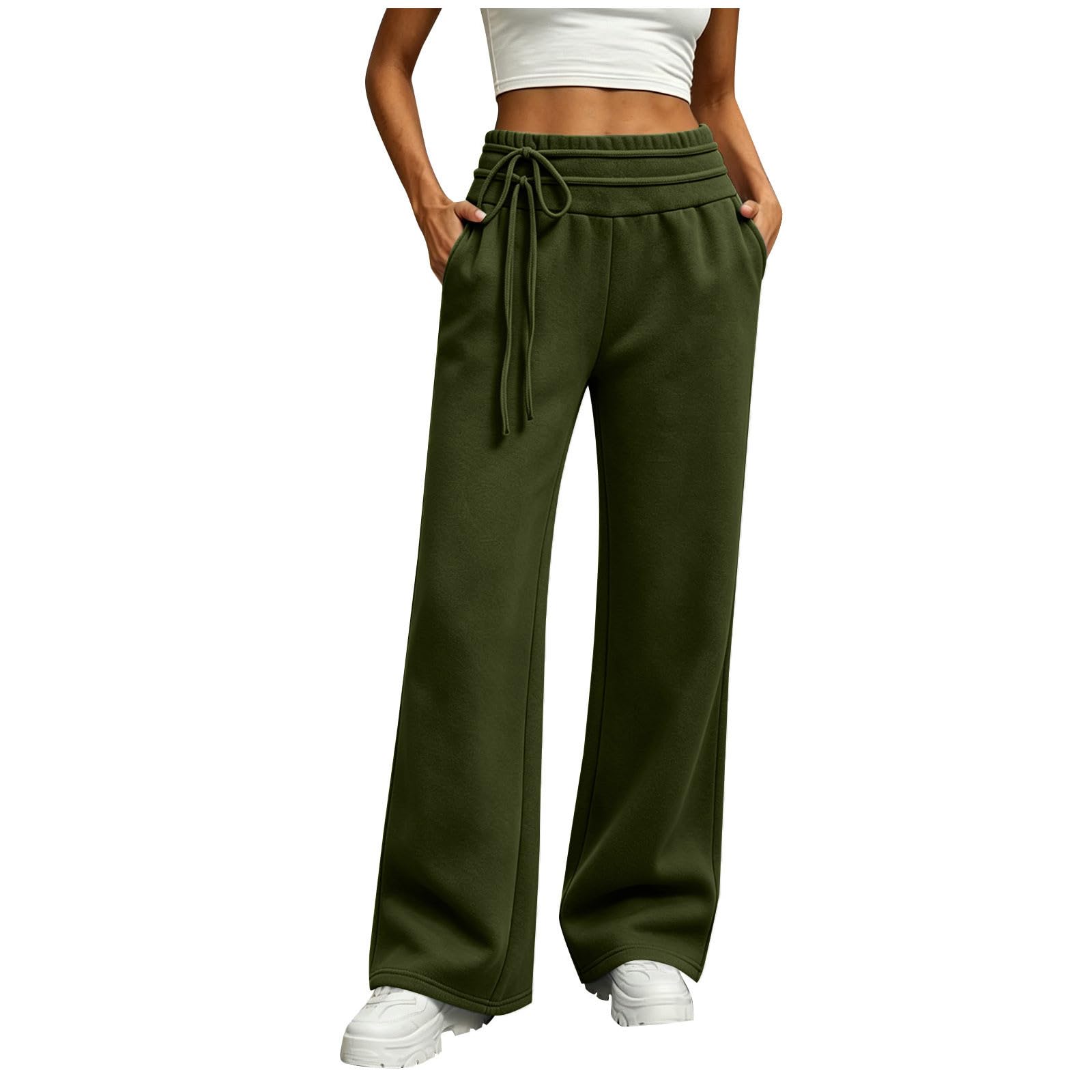 Pantaloni Tuta Donna Pantaloni Lunghi a Vita Alta Pantlone Cotone con Coulisse Regolabile Leggeri e Comodi Pantalone da Corsa con Tasche Tinta Unita Pants Baggy per Allenamento Jogging Fitness