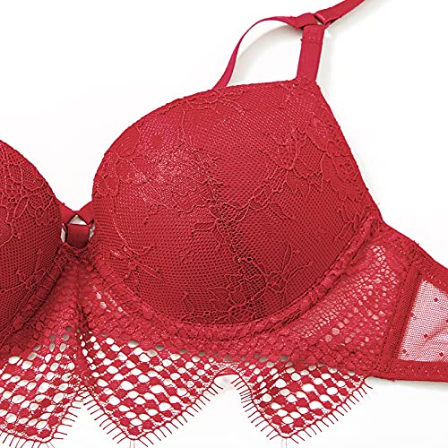 Conjunto de lencería Sexy Conjunto de Sujetador y Bragas Push Up Lencería Sexy Triángulo Ajuste de Encaje Copa Acolchada Floral Conjunto de lencería con Aros para Mujer Bralette Ropa de Dormir