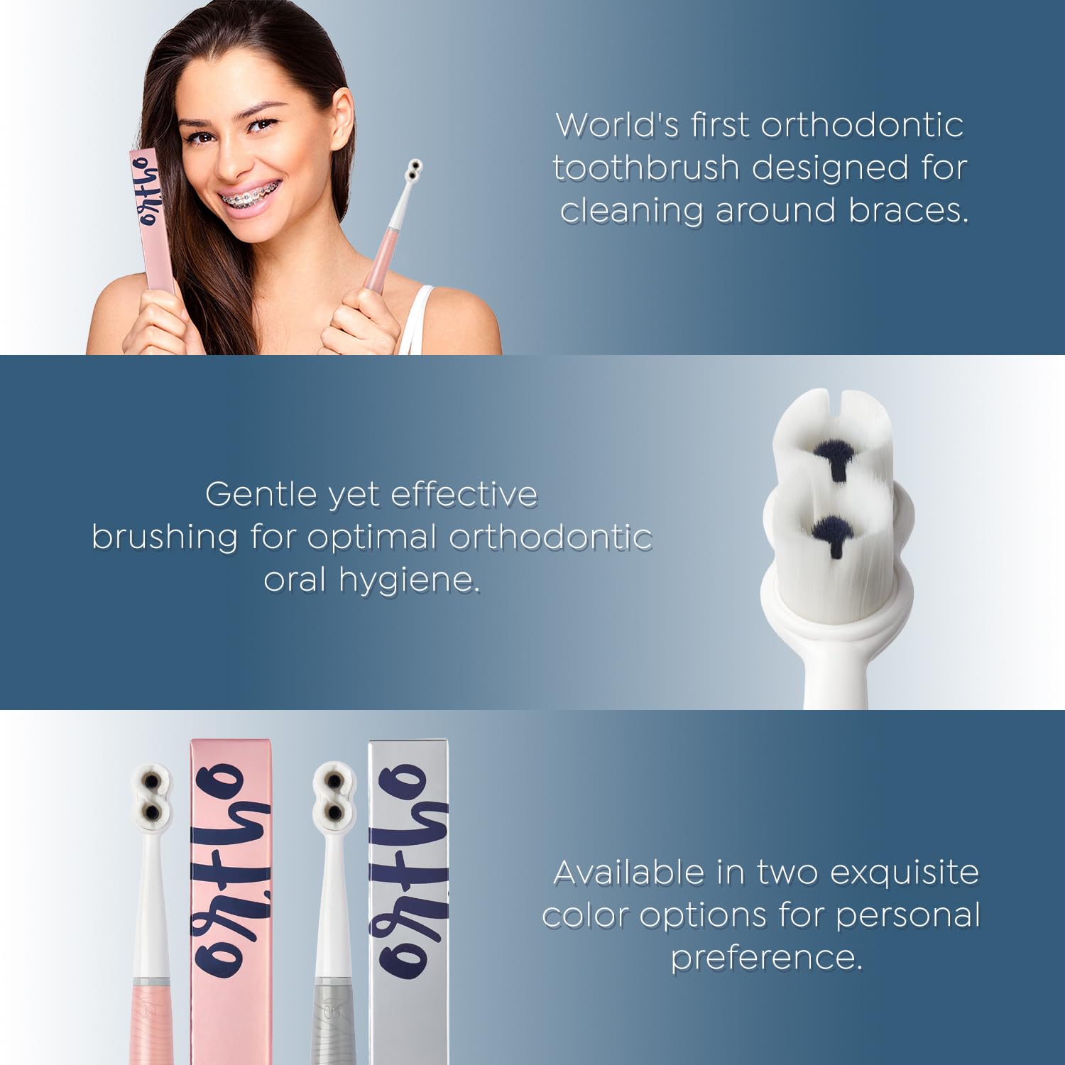 SuperMouth OrthoBrush Cepillo de dientes manual – Cerdas suaves para aparatos ortopédicos, limpieza profunda alrededor de soportes y cables, se ajusta a las curvas de los dientes y protege contra