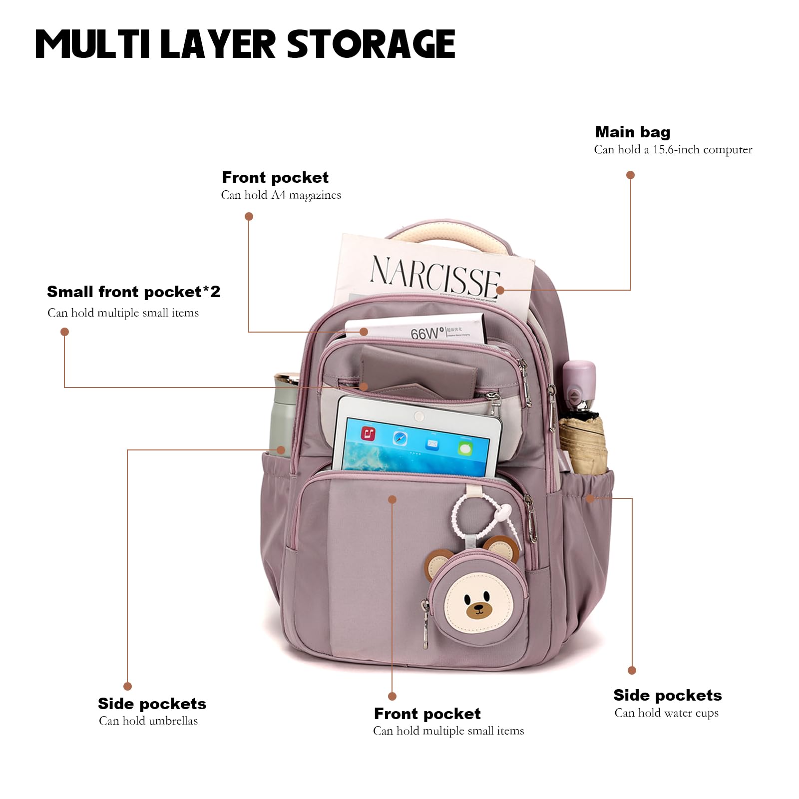 Myhozee Rucksack Teenager mädchen Schulranzen Jungen Schulrucksack Schultasche Sporttasche Daypack für Schule Ranzen mit Viele Fächer Laptopfach Lila Nylon(40L)