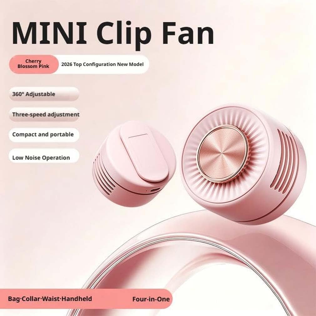 Portable Silent Mini Bladeless Electric Fan Clip On, Tragbarer Clip Ventilator, 3 Geschwindigkeiten Taillenclip-Ventilator, Aufladbar Mini-Clip-Taillenhals-Ventilator für Sommer Reise Outdoor，Blau