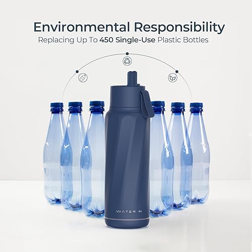 Miniatura 6 de WATERH Vita Smart Botella de agua con recordatorio de beber agua, botellas de agua aisladas al vacío sin BPA con filtro y pajilla, botella de