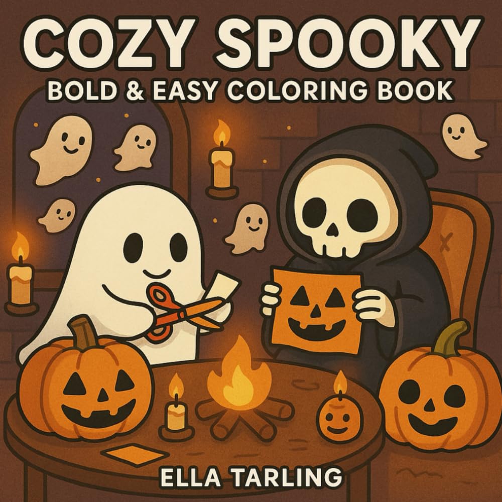 Cozy Spooky – Bold & Easy Halloween Coloring Book: With Ghosts, Witches & Skeletons for Kids & Adults