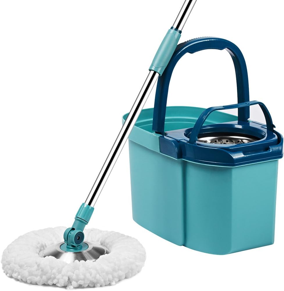 Finether Stainless Steel 360 Spin Mop and Bucket System, Easy-Wringing Wet Dry Mop for Home Hard Floor Wood Laminate Tile Window (1 Telescoping Handle + 1 Bucket with Wringer + 3 Microfiber Mop Heads)