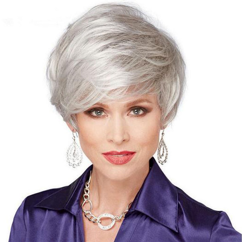 Lvyuanda Short Straight Synthetic Silver White Wigs Women