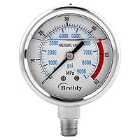 Vista 5 de Manómetro hidráulico, 60 MPa / 9000 PSI doble escalas acero inoxidable manómetro líquido presión base entrada NPT conexión de rosca 1/4