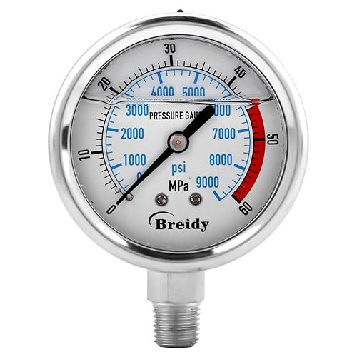 Miniatura 5 de Manómetro hidráulico, 60 MPa  9000 PSI doble escalas acero inoxidable manómetro líquido presión base entrada NPT conexión de rosca 14