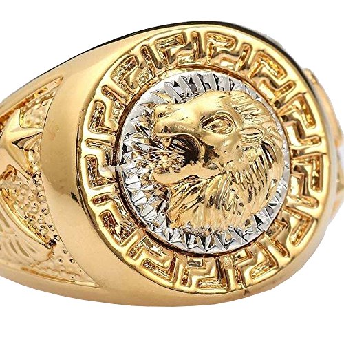 Toutpourtoi [BAOR56] Bague chevalière plaqué Or Jaune et Blanc 18 K Laiton et Nickel Superbe Lion Homme T 62