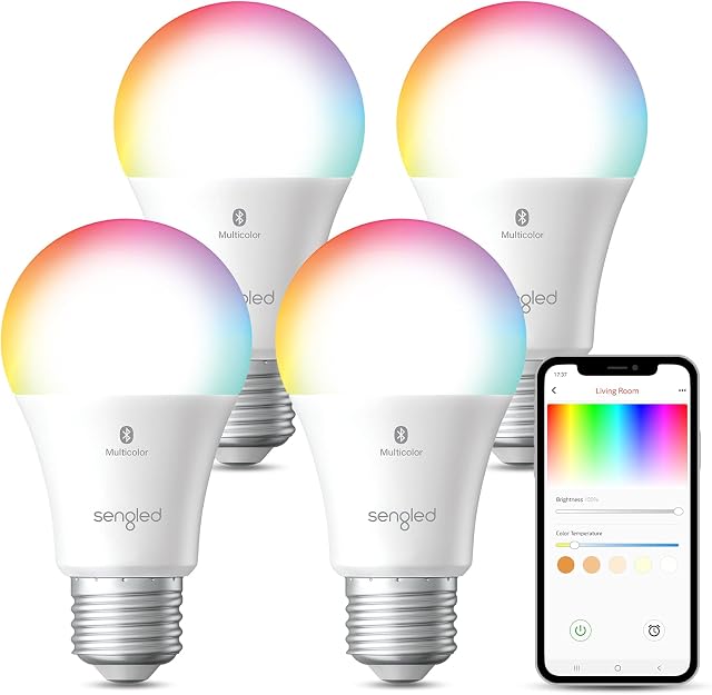 Sengled Alexa Bulbs, 75W Équivalent, S1 Jumelage automatique avec les appareils Alexa, Ampoule intelligente avec Alexa Powered, Bluetooth Mesh Smart Home Lighting, Multi-Colour Dimmable, Pas de Hub requis, 4-Pack