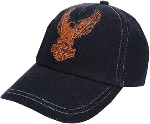 Harley-Davidson Gorra de béisbol de mezclilla con parche de águila para niños pequeños, color negro, Negro -