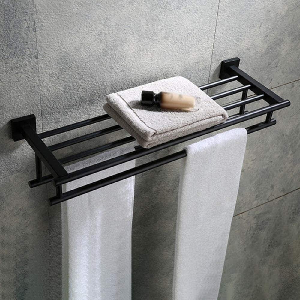 Stendino Mensole da bagno Portaoggetti Portasciugamani nero Scaffale per WC in acciaio inossidabile 304 Asciugamano da bagno Doppio gancio Portasciugamani Anello a mano pulito Decorazione Comfortable