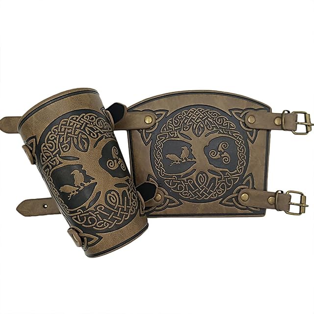 Thajaling Viking World Tree Embossed PU Leather Arm Bracers, Hand Made Full Grain Leather Cuffs Bracers, LARP Accessories Viking Bracers, Medieval Archery Bracers Viking Wrist Guard