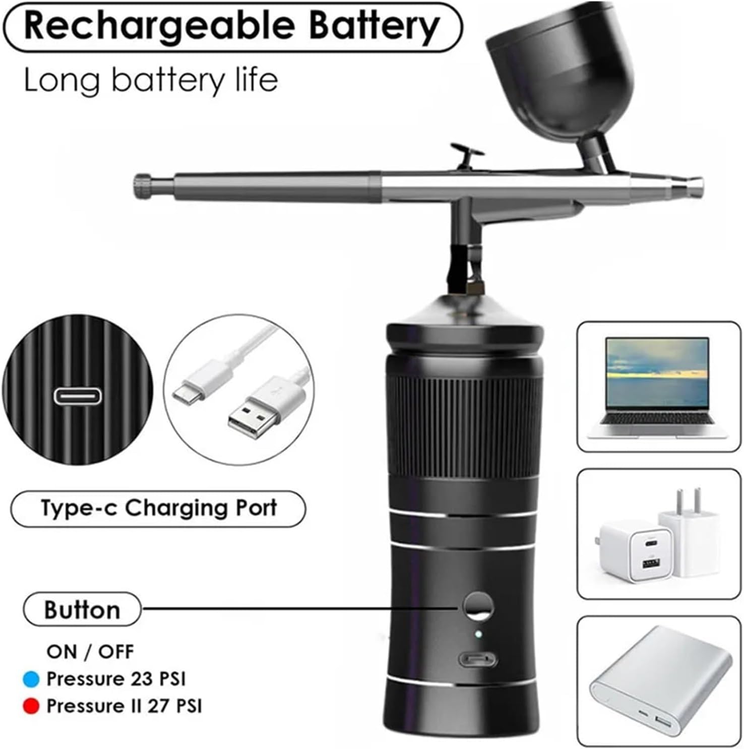 スプレーガン、 スプレーガン水酸素ディープハイドレーティングマシンネイルアートタトゥーケーキメイク充電式エアブラシコンプレッサーキッ