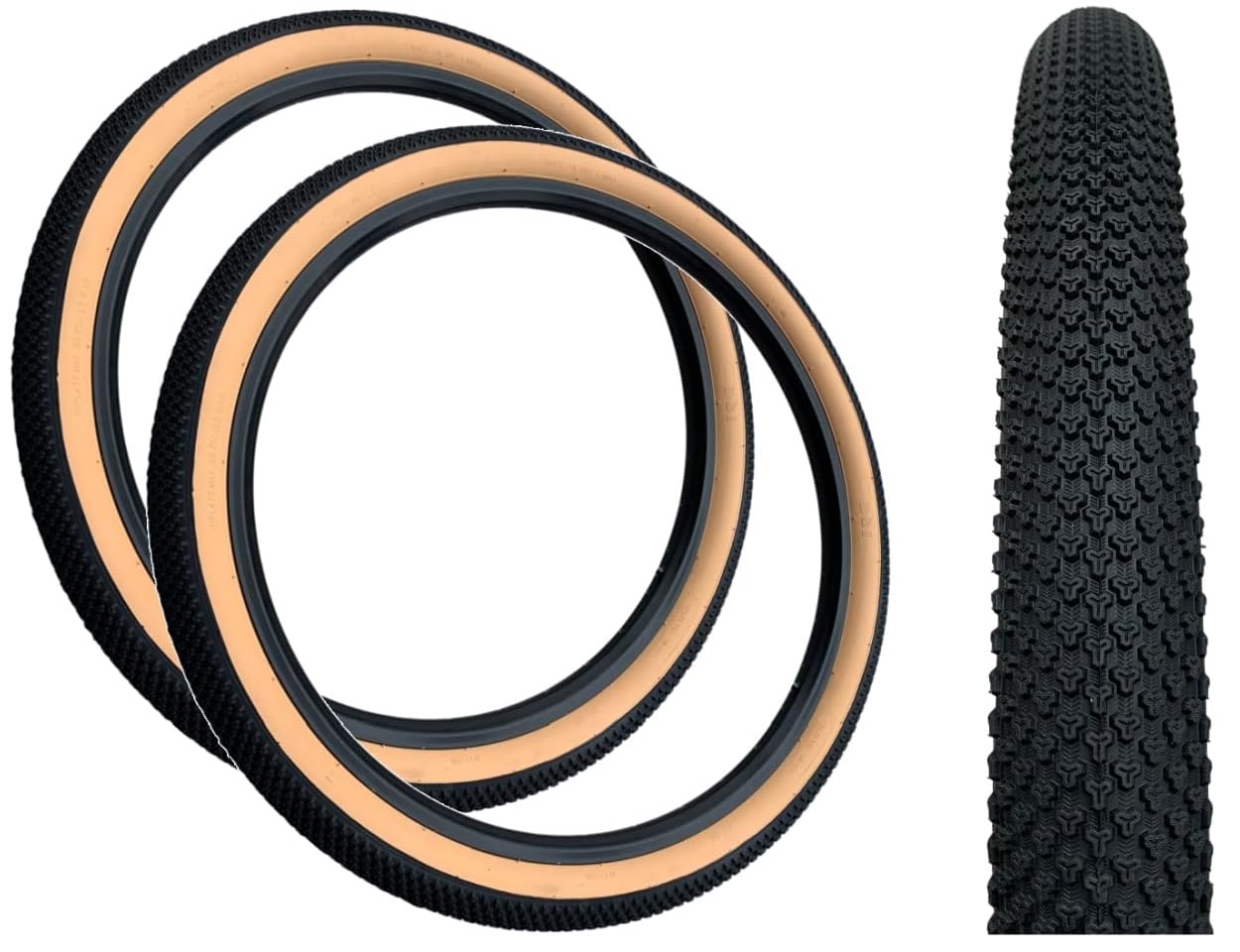 Baldwins PAIR Baldy's 26 x 2.10 TAN AMBER WALL Mountain Bike Off Road Knobby Tread TYRES, Black with Tan / Amber Wall