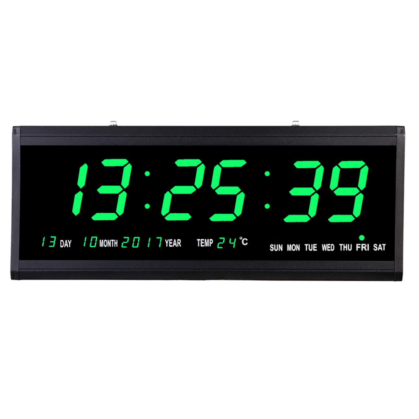 Reloj de pared digital LED con calendario digital y indicador de temperatura, grande, para salón, oficina (verde)