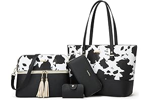 4 Pcs Cow Printing Handbags Purse Set for Women Cow Print Purse...