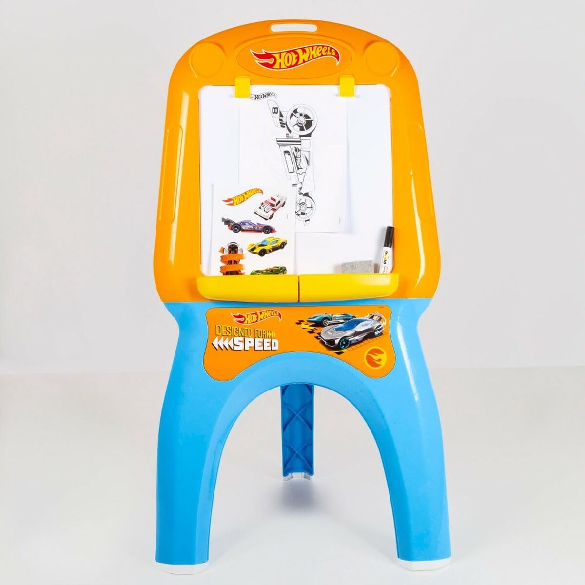 COLORBABY 77432, Lavagna per bambini Hot Wheels con cavalletto, lavagna per bambini, lavagna per pennarelli, giocattoli per bambini, giocattoli educativi, regali per bambini