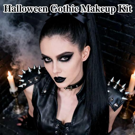 Black Eyeshadow Palette Liquid Lipstick Eyeliner Set with Mini Brush, Smokey Eye Shadow Black Lip Gloss lip liner Set, Smudge Proof Long-lasting, Suitable for Halloween Cosplay Goth Witch Makeup