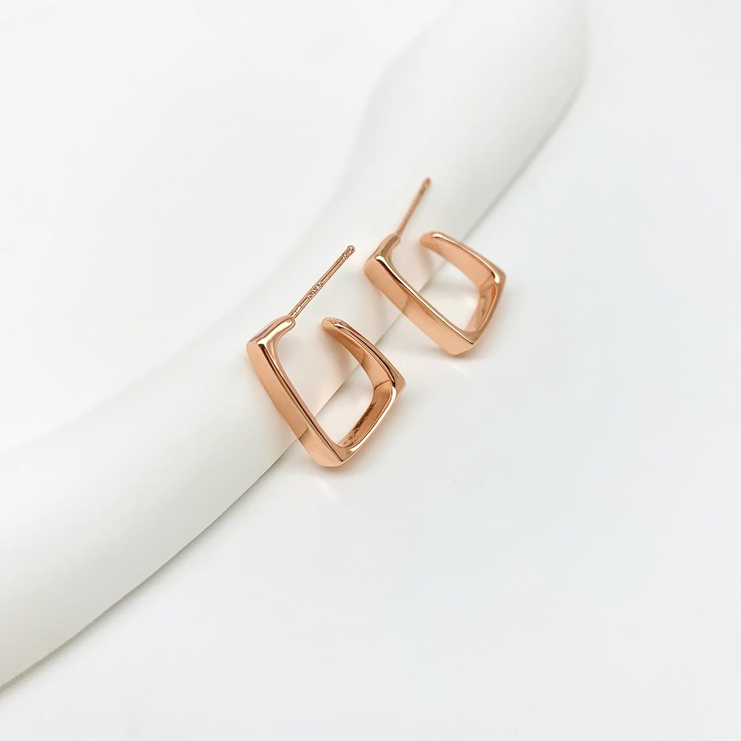 Rose Gold Plated Yellow Gold Plated White Gold Square Hoop Earrings Simple Geometricr Post Hoop Earrings For Women 1in 0.5in - Image 9