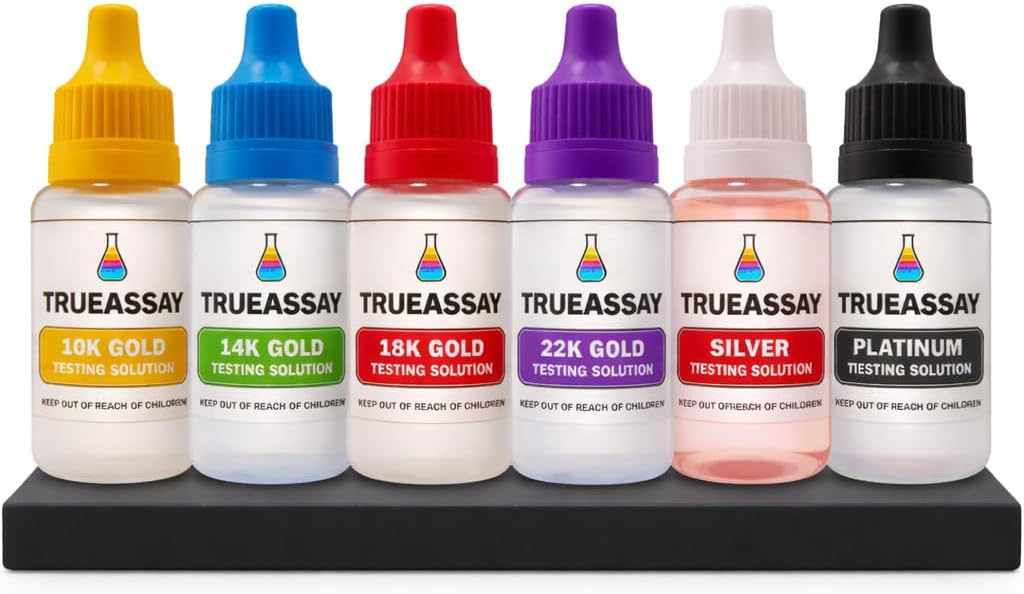 Gold, Platinum and Silver Testing Kit 10k 14K 18K 22K Platinum .999 & .925 Sterling Silver, TrueAssay Acid Solutions with 3x6 Geminite Test Stone Precious Metal Tester Real/Fake Check Analysis Kit.