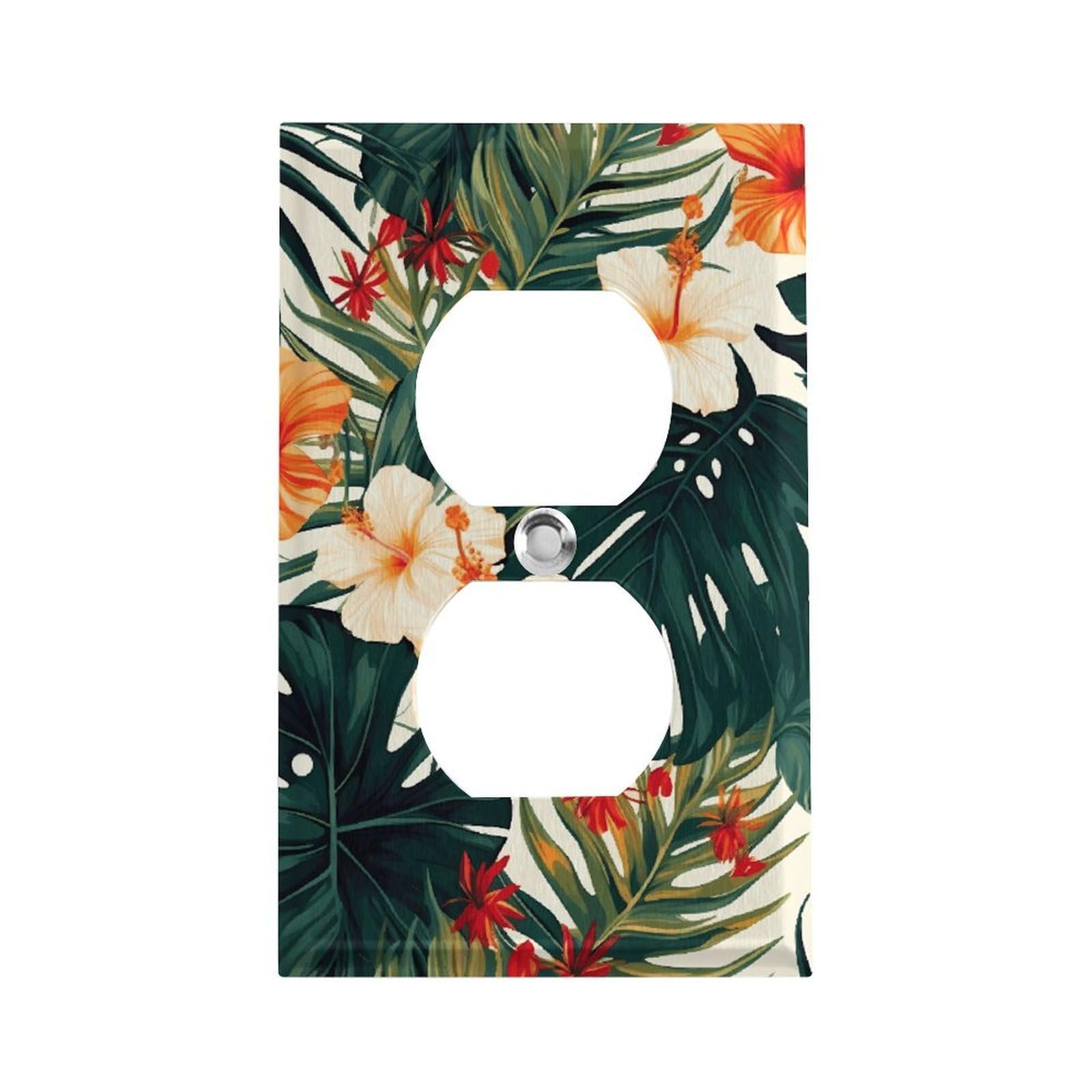 Vstadank Style Tropical Summer Hawaiian Flower Palm Leaves Outlet Cover, Decorative Electrical Switch Cover, Stainless Steel Wall Plate, Decorative Switch Plate For Home Office Hotel