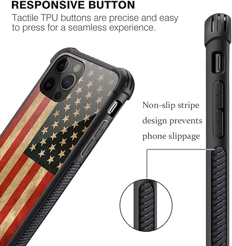 Miniatura 5 de Funda para iPhone 13, diseño vintage de la bandera americana, parte trasera de vidrio templado y protección contra golpes de TPU de silicona suave