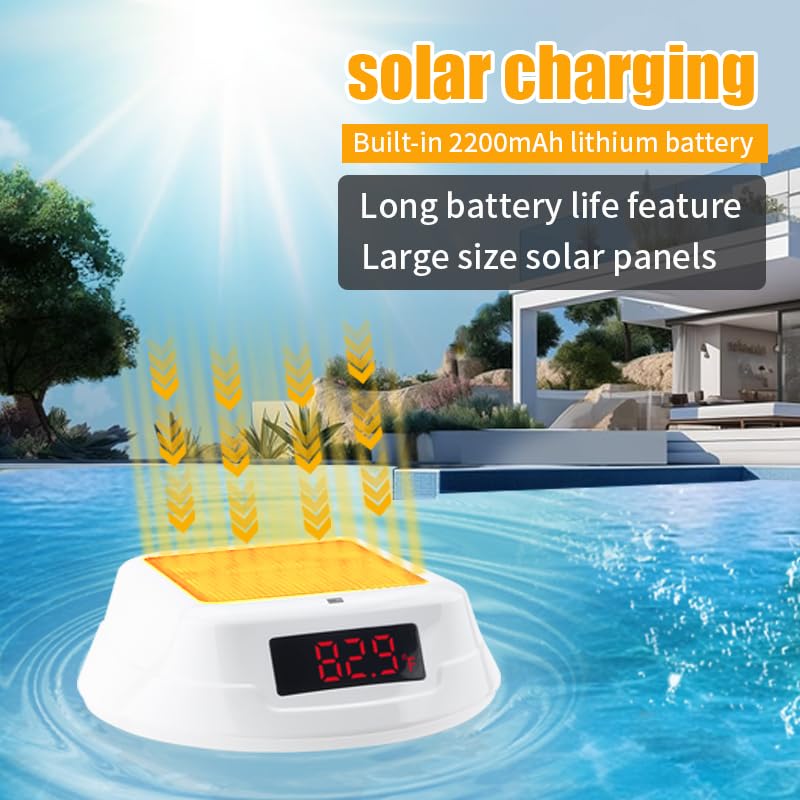 Energía solar para exteriores Termómetro flotante para piscina Sensor de agua Medidor de temperatura del agua con pantalla LED Piscina tubular impermeable GRB Luz LED (Blanco)