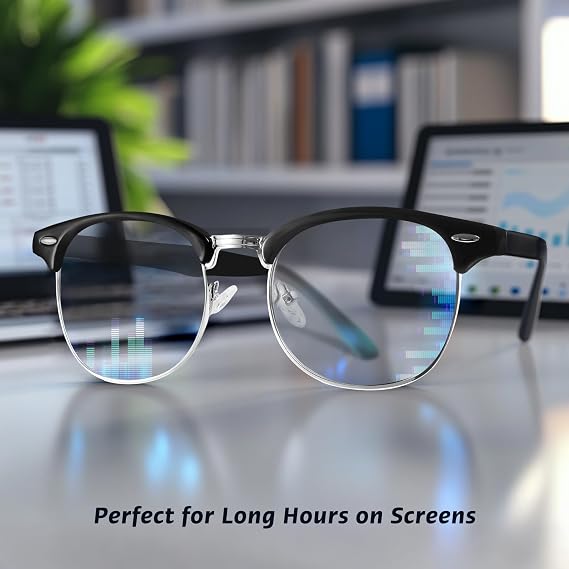 Blue Light Glasses Men and Woman, 99% Blue Light Blocking Glasses for Computer Gaming TV Phone Screen Half Frame