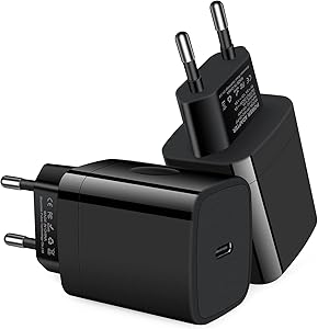 USB C Adapter, European Plug Adapter, 2-Pack Fast 20W Europe Travel Plug Power Adapter Type C Wall Chargers for iPhone 12 11 Pro Max SE XR XS X SE 8 7 6, iPad, Samsung Galaxy S21,Note 20, Google Pixel