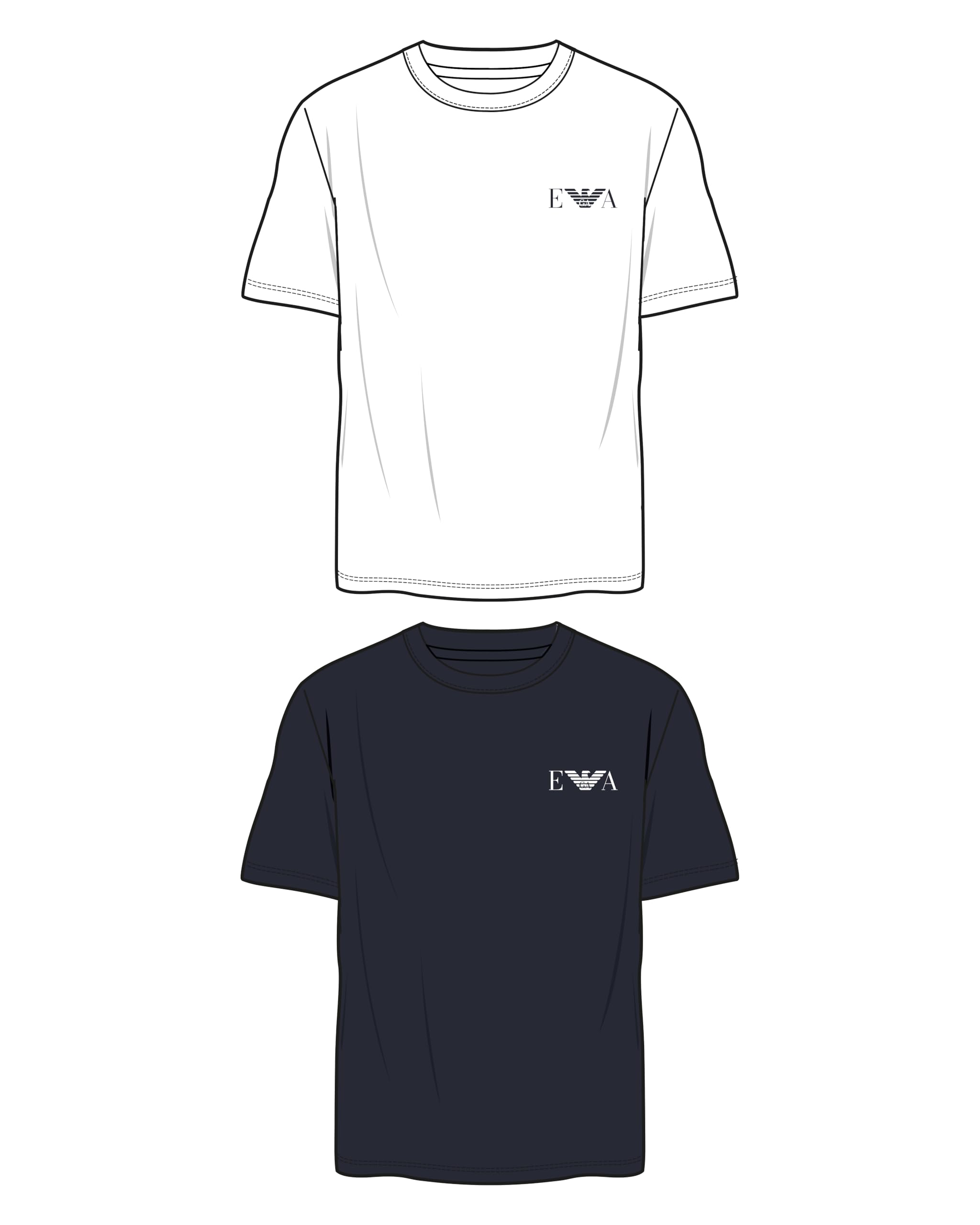 Męski pogrubiony monogram 2-pak T-shirt z okrągłym dekoltem niebieski XL dopasowany krój, NIEBIESKI, XL