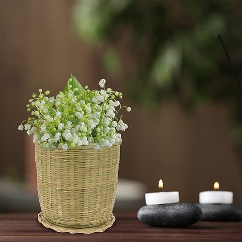 Miniatura 5 de Zerodeko Cestas para manta, cesta de mimbre con tapa, papelera tejida de ratán con sauce, contenedor de basura, cesta de flores, cesta de lavandería