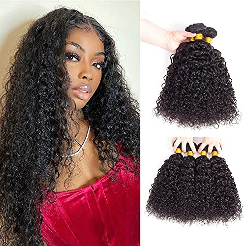 Kapelli Hair Brazilian Kinky Curly Virgin Hair 4 Bundles (20 22 24 26, 400g) 100% Unprocessed Remy Hair Extensions 10A Brazilian Curly Virgin Hair Extensions Natural Black Color