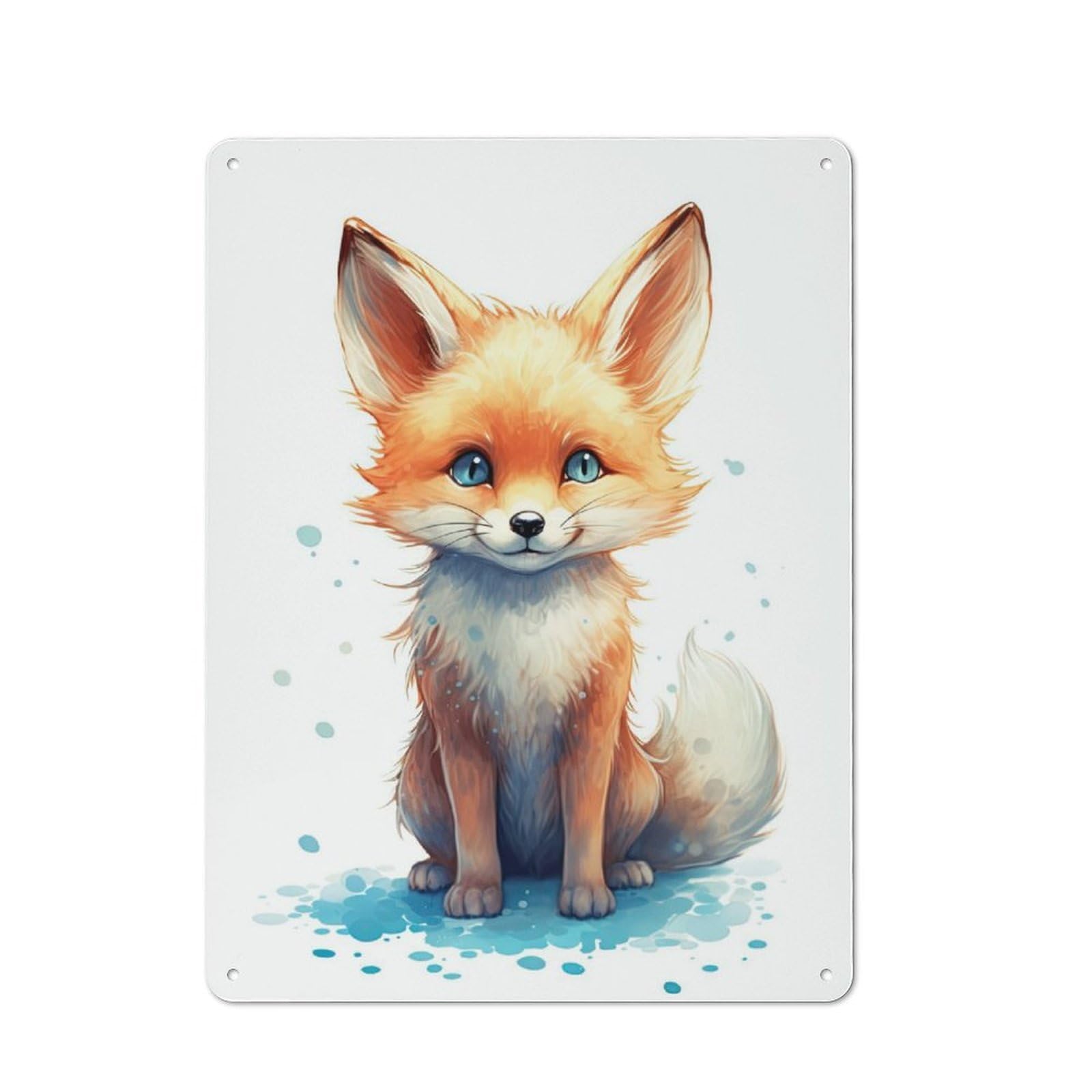 Junmoney Watercolor Baby Fox Art Vintage Metal Plaque 40X30cm For Man Cave Or Games Room, For An Autumn Update To Man Cave And Games Room