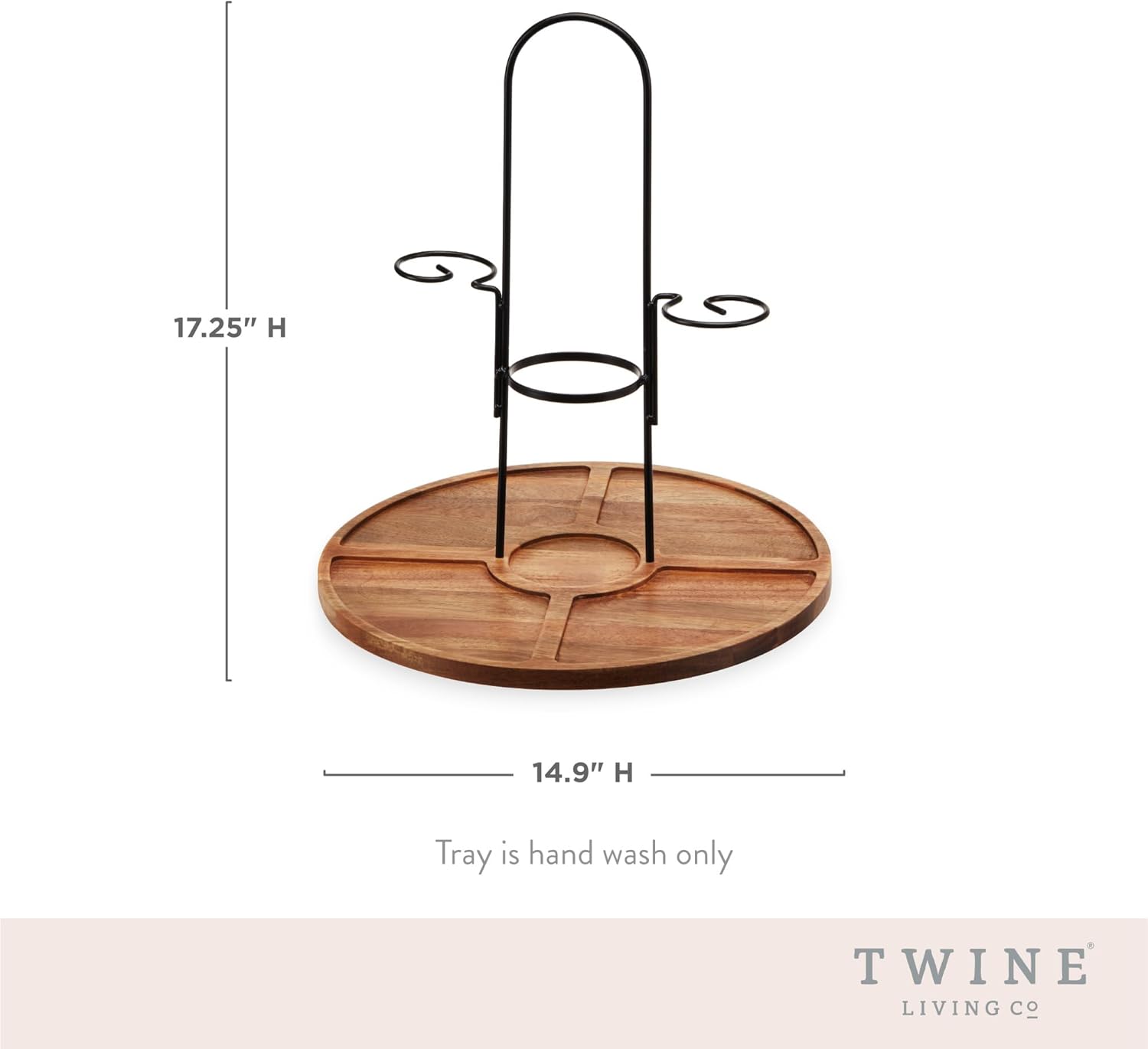 Twine Wine Flight & Cheese Caddy Wine Accessories and Cheese Board Accessories, Charcuterie Boards Accessories and Wine Decor Acacia Wood and Metal Set of 1