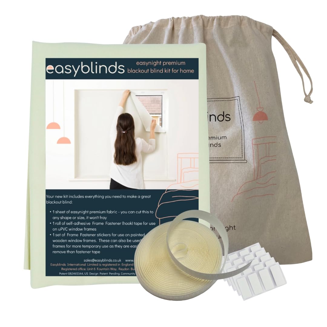 Easyblinds Easynight Premium blackout blind, thermal, self-adhesive attachments, OEKO-TEX fabric, CREAM, cut to any shape/size up to 100x135cm, Full Blackout, Easy To Use, Temporary Or Permanent