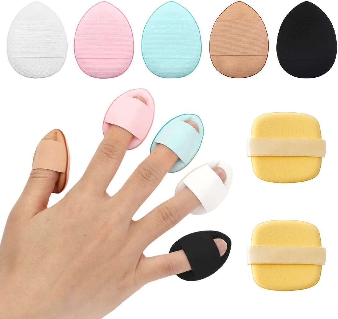 5 Pcs Finger Powder Brushes, 2 Pcs Sponges Powder Pads for Foundation Concealer Cosmetics Foundation Sponge Mineral Powder Wet Dry Makeup Tools