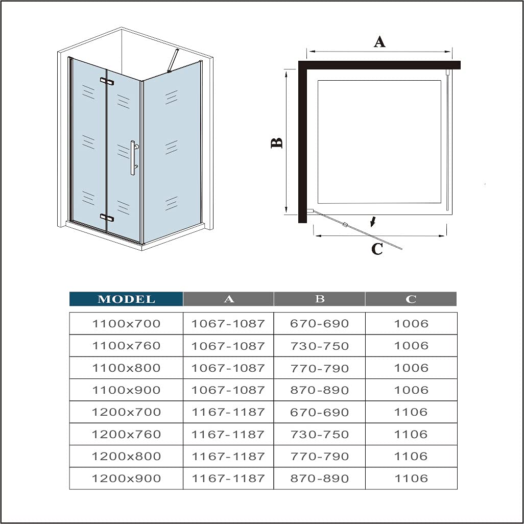 Scatola Doccia Pieghevole Laterale Fissa Vetro 6mm e Barra 100x90x185cm