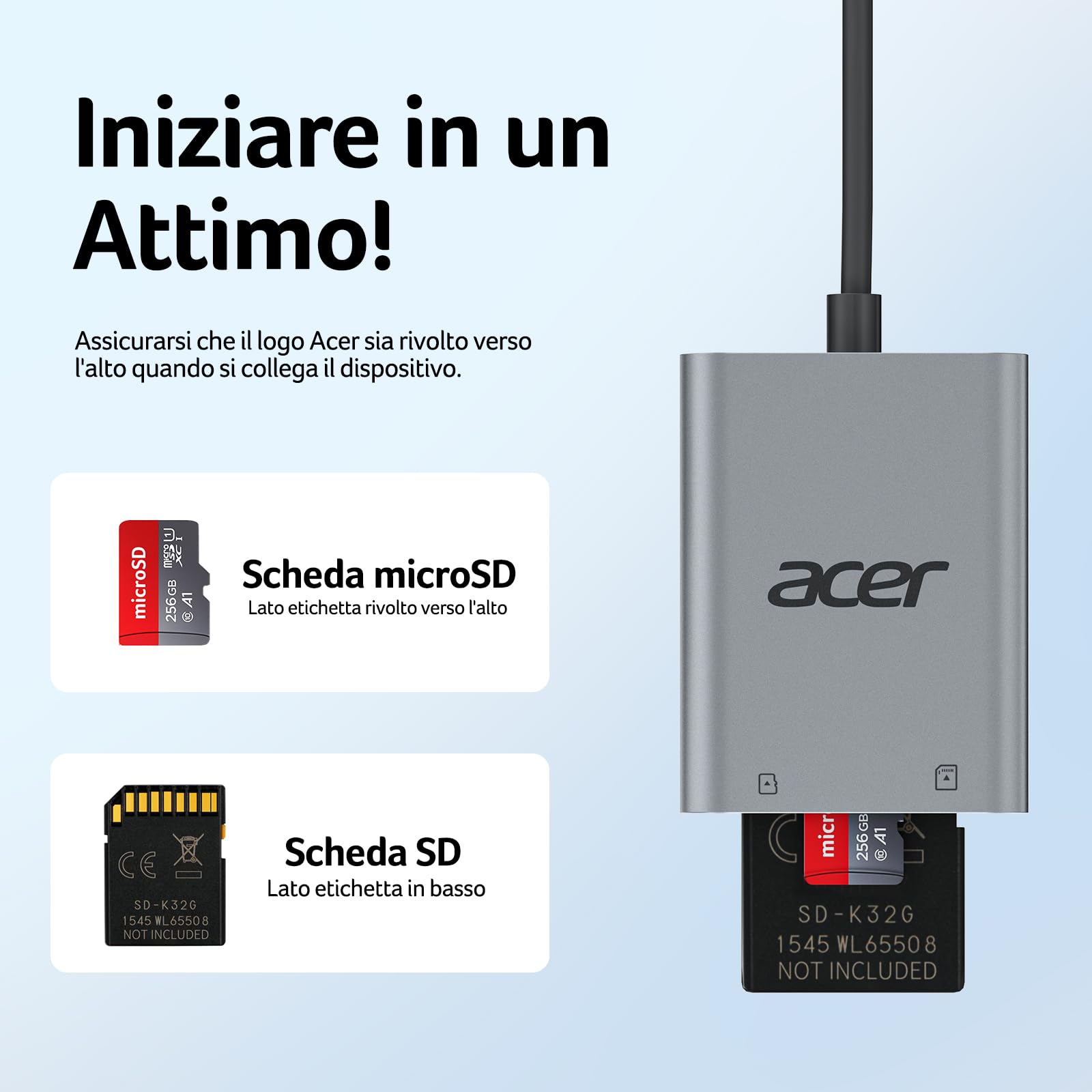 acer Lettore di schede SD USB C, Adattatore Schede di Memoria MicroSD USB C 5Gbps, Lettura e Scrittura Simultanea per SDHC/SDXC/MMC, Compatibile con iPhone 16 Plus Pro Max iPad Macbook Pro Air