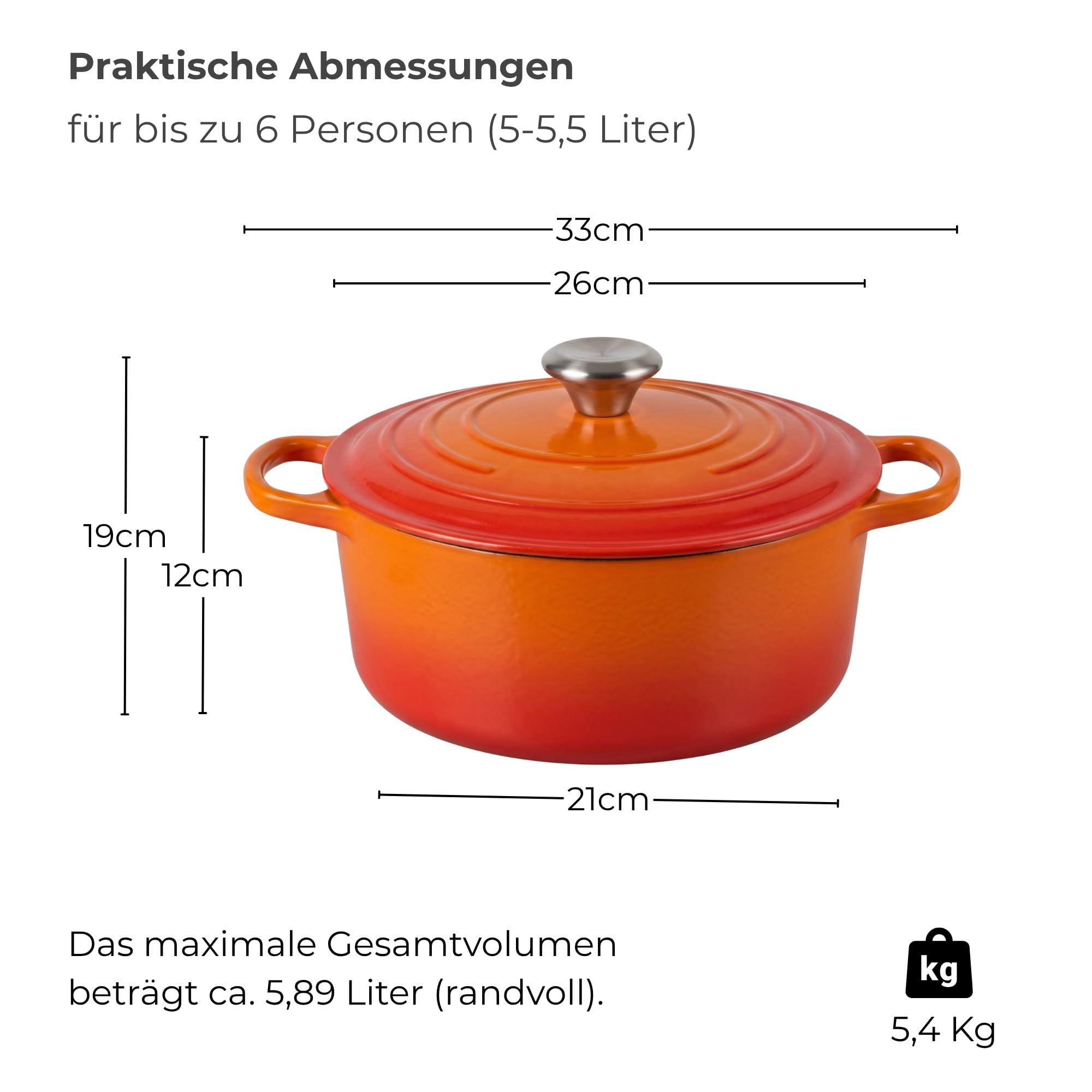 osoltus Brotbackform Schmortopf Set Gusseisen Topf 26cm 5,9 Liter Emaille (Orange, 26cm)