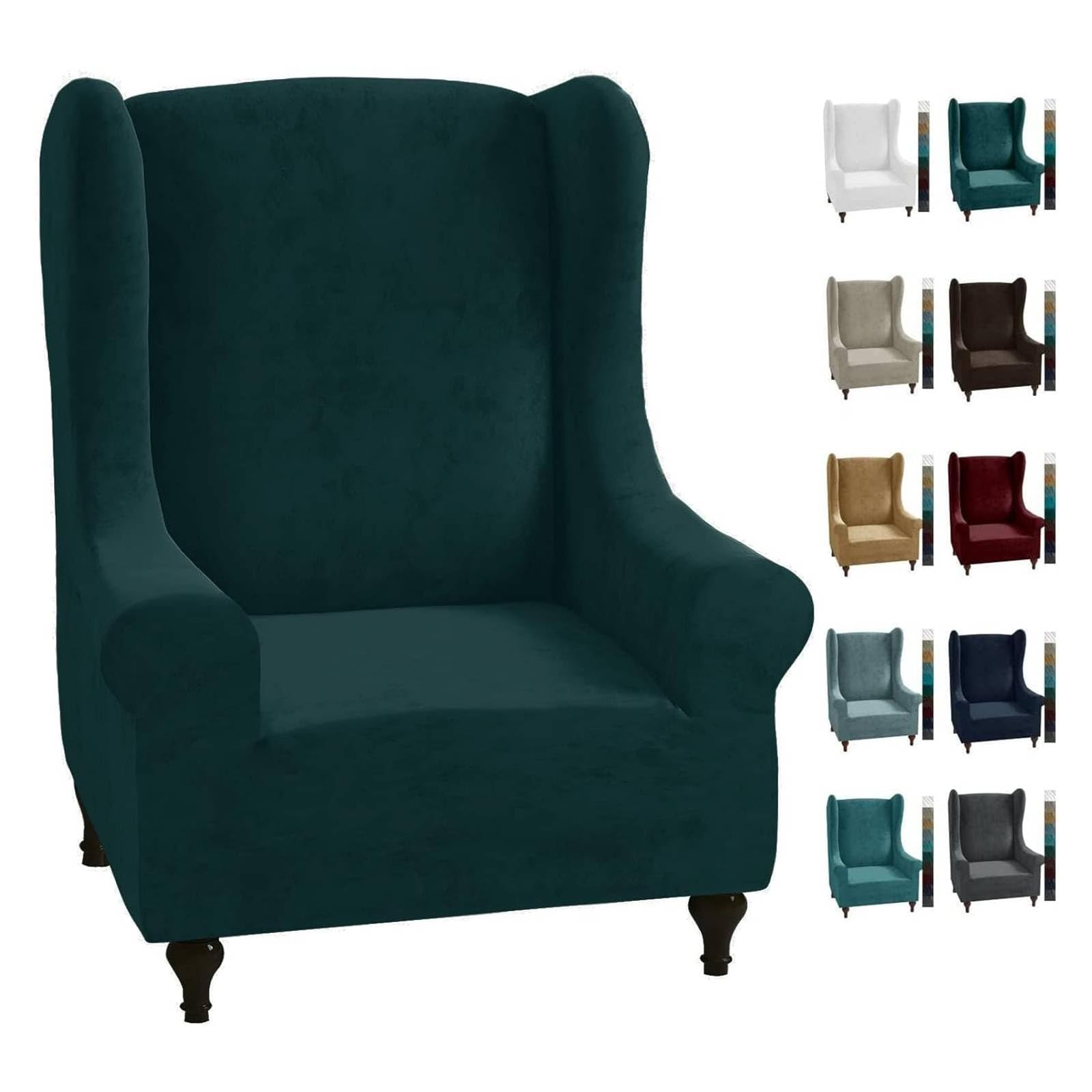 CHELZEN Stretch Velvet Wingback Chair Slipcover Soft Slipcovers for Wingback Chairs Wing Chair Cover with Elastic Bottom (Wing Chair